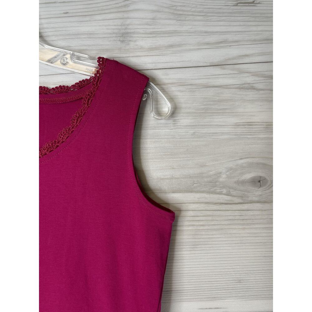 Kate Hill Shirt Womens Medium Pink Supima Cotton Lace‎ Trim Tank Top Sleeveless - Picture 3 of 7